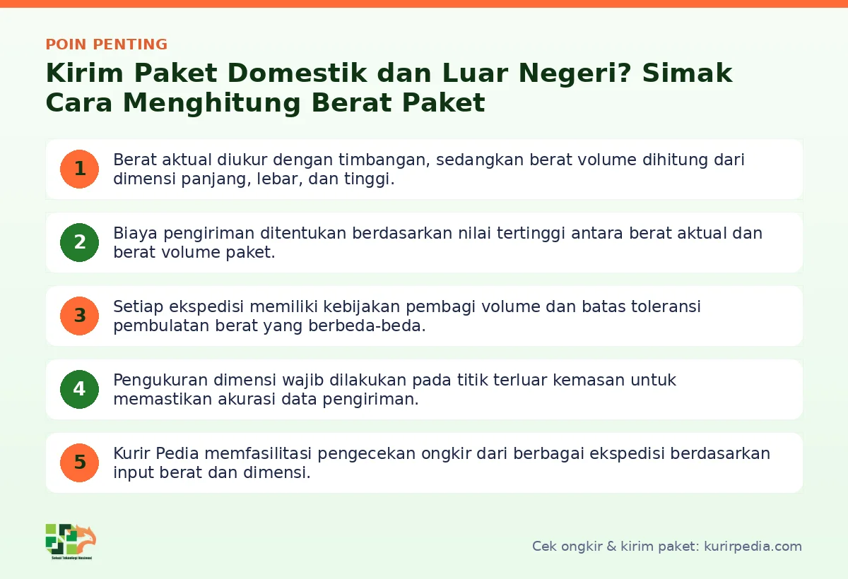 Infografis poin penting Cara menghitung berat paket - Kurir Pedia