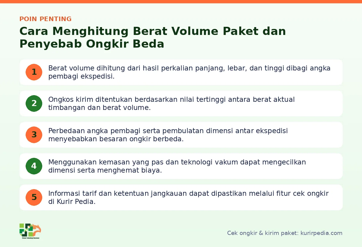 Infografis poin penting Cara menghitung berat volume - Kurir Pedia