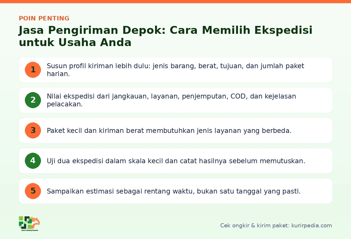 Poin penting: Jasa Pengiriman Depok: Cara Memilih Ekspedisi untuk Usaha Anda